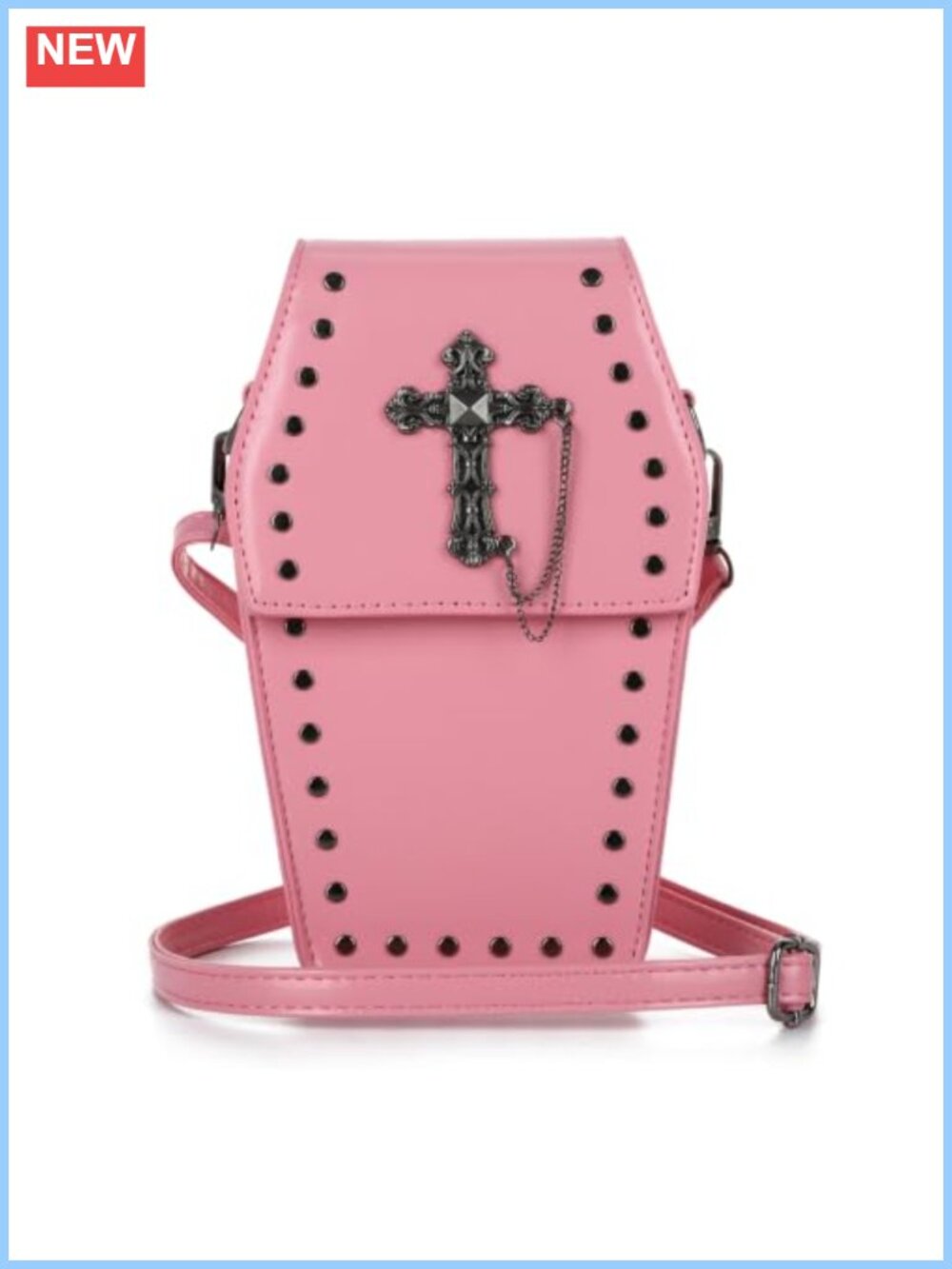 Goth Punk Coffin Shaped Crossbody Bag Cross-head Rivet Y2K Shoulder Purse